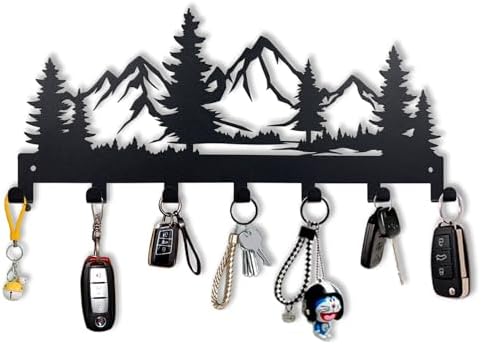 Metal Key Holder, Wall Mounted Key Hooks, Key Holder for Wall, Key Organizer Rack with 7 Hooks, Key Hanger Decor for Kitchen, Entryway, Hallway, Bedroom, Doorway (Mountain 12IN) by CatTerranM