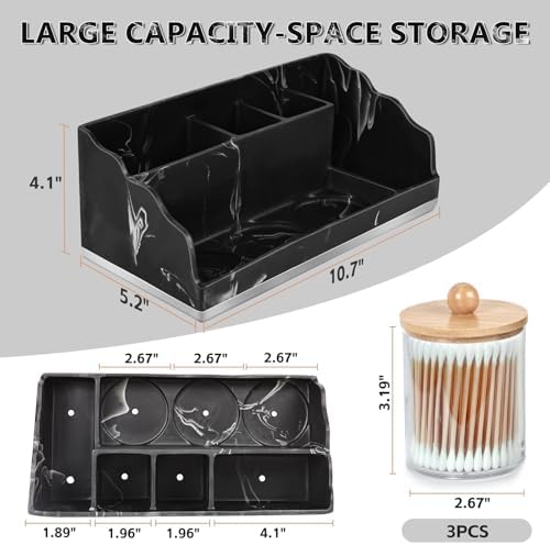 TuCao Marble Bathroom Countertop Organizer, Toothbrush Holders for Bathroom with 3PCS Qtip Holder Dispenser and Toothpaste Holder Drainage for Bathroom Accessories Organization Counter Vanity Storage - Image 4