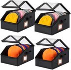 4 Pack Hat Storage for Baseball Caps-Holds Up to 56 Caps, Hat Organizer for Closet Stackable Hat Box with Cardboard, Dust-proof Beanie organizer with 2 Handles for Home Travel (Black, 4Pack-Small) by RZMAYIS