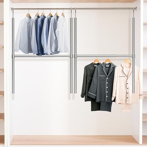 Simple Houseware Adjustable Closet Hanging Rod, Chrome - 2 Pack - Image 2