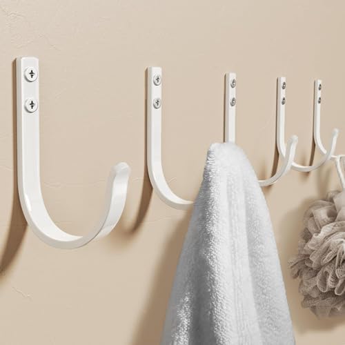 22LB Wall Hooks for Hanging Towel/Coat, White 5 Pack by Josmimic