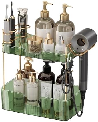 YCIA&DONE Luxury Bathroom Counter Organizer, Large Makeup Organizer Countertop, Shelf Organizer, Vanity Tray, Easily Assemble for Bathroom Organizers and Storage, Undersink, Cabinet, 2 Tiers Green by YCIADONE