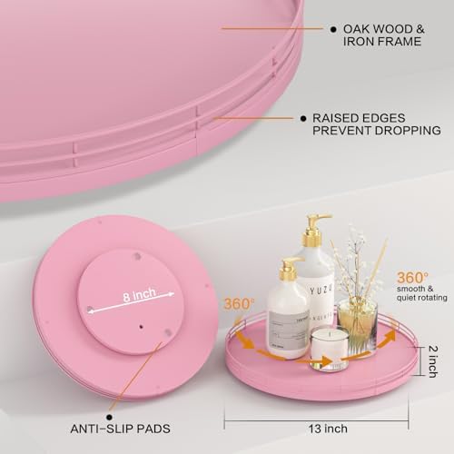 13" Oak Wood Lazy Susan Organizer, Lazy Susan for Cabinet Dining Table Pantry Wood Turntable Organizer Tray for Coffee Table Kitchen Countertop Spinning Spice Can Organization and Storage Round Pink - Image 4