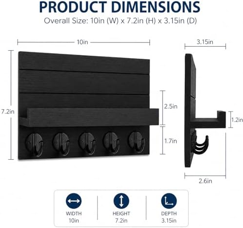 Key Holder for Wall, Decorative Key and Mail Holder, Key Holder Wall Mount with Shelf and Large Hooks, Easy Installation Key Rack for Entryway and Home Decor - Image 5