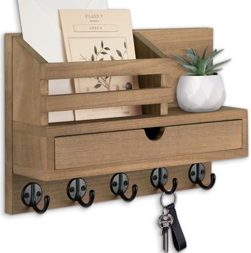 Key Holder Wall Mount, Mail Holder with Storage Drawer by Lucundm