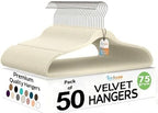 Techzoo 50 Pack New Premium Quality Velvet Hangers Ultra Thin Non Slip Adult Felt Space Saving Hangers for Closet Heavy Duty Coat Pants Jackets Dress Hangers 360° Swivel Hook Hold Upto 10 lbs Ivory by TECHZOO
