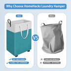 HomeHacks 75L Rolling Laundry Basket with 4 Wheels Collapsible Green - Image 4