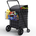 Our Modern Space Shopping Cart w/Waterproof Basket Liner & Large 360° Swivel Wheels | Foldable Collapsible & Lightweight | Perfect for Groceries Laundry Utility Cart - Black by OurModernSpace