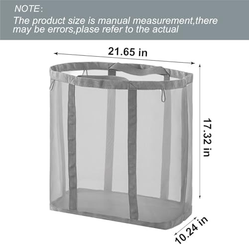 Mesh Bag with Handles, Collapsible Laundry Basket, Foldable Laundry Bag, Breathable Folding Beach Bag,Space-saving Travel Tote Bags (2, Grey) - Image 2