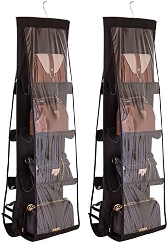 AARAINBOW 2 Packs Hanging Handbag Purse Organizer, Purse Bag Organizer Storage, 8 Pockets Hanging Bag Organizer for Closet Rack, Wardrobe Closet Space Saving Purses Holder, 41L*13.5W (B, 2 Black) by AARAINBOW
