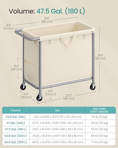 SONGMICS Laundry Basket with Wheels, 1-Section, 47.6 Gallons (180 L) - Image 7