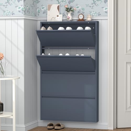 GREATMEET Slim Wall Mounted Metal Storage Cabinet with 4 Flip Drawers - Image 4