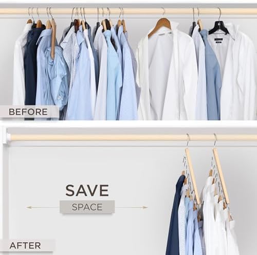 MORALVE Space Saving Hangers for Closet – 4 Pack European Beechwood 6-Tier Shirt Organizer with 360° Swivel Hook – Collapsible Clothes Hanger for Closet Organization (Hangers Not Included) - Image 3