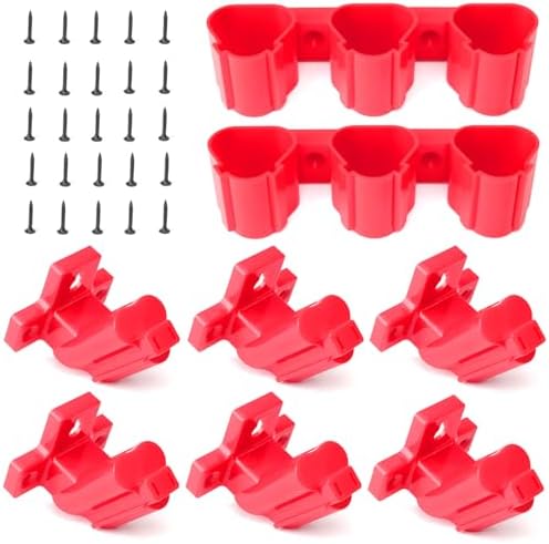 Tool Holders and Battery Holder Compatible with Milwaukee M12 12V Electric Drill Tools Storage Wall Mount Red Plastic Hanger for Shelf, Work Van or Toolbox with 22 Screws by Unknown