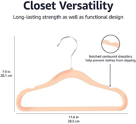 Amazon Basics Kids Space Saving Velvet Non-Slip Clothes Hangers with Shoulder Notches for Infant and Toddler, 11.6", Blush, 50 Count (Pack of 4) - Image 4
