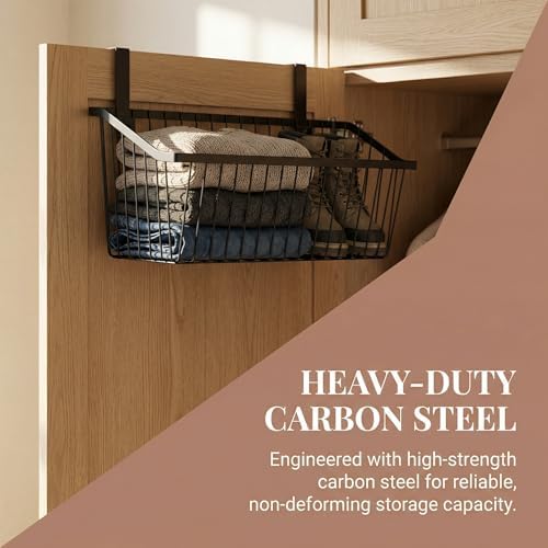 LeleCAT Grid Storage Baskets with Hooks, Over Cabinet Door Organizer, Wire Basket Hanging Storage Organizer, Kitchen Bathroom Organizer (Black, Extra Large) - Image 4