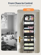Yecaye 5 Tier Over the Door Organizer, Swing-proof Door Organizer Hanging with Clear PVC Windows, Behind the Door Storage for Bedroom Nursery Closet Laundry Pantry Bathroom, Black - Image 2