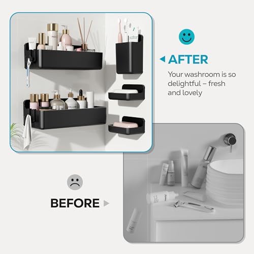 Nieifi Adhesive Shower Shelves, Black, 5 Pieces - Image 4