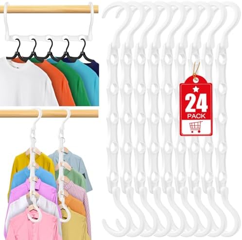 24 Pack Hangers Space Saving Magic Plastic Hanger Organizer White | Shirt Space Saving Hangers, Multi Clothes Hangers Space Saver for Closet Organizers Storage College Dorm Room Essentials by Besslly