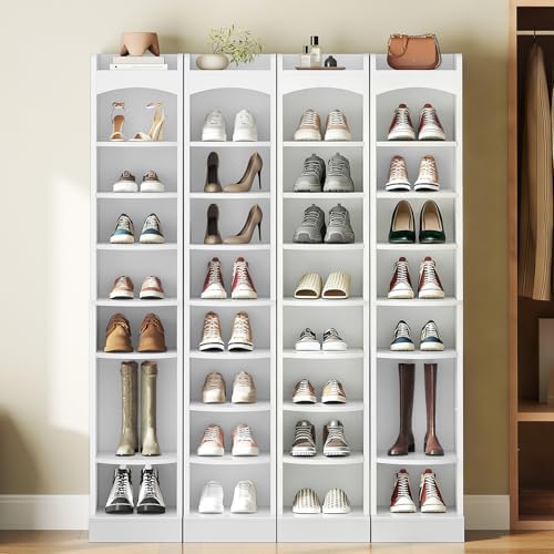 YATINEY 9-Tier Tall Shoe Rack, Wooden Shoe Storage Organizer, Narrow Shoe Cabinet with Removable Shelves for Small Spaces, Holds 9 Pairs of Shoes, for Entrance, Hallway, White SS02WT - Image 2