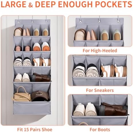 FENTEC 1 Pack Over-the-Door-Shoe-Organizers, Hanging Organizer Large Pocket - Image 4