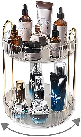 Asayuee 360 Rotating Makeup Organizer,2 Tier Large Capacity Make Up Organizers and Storage,Skincare Perfume Vanity Organizers,Bathroom Cosmetics Storage Organizer Countertop(Clear-2 Tier) by Asayuee