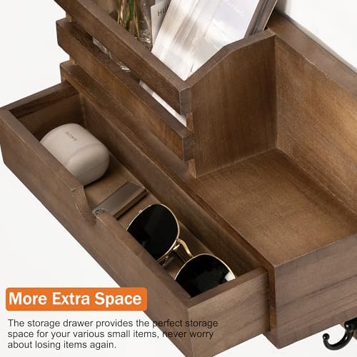 dreampossible Key and Mail Holder for Wall, Mail Organizer Wall Mount with 6 Hooks and Storage Drawer, Wooden Key Rack Hanger with Shelf for Entryway and Home Decor - Image 3