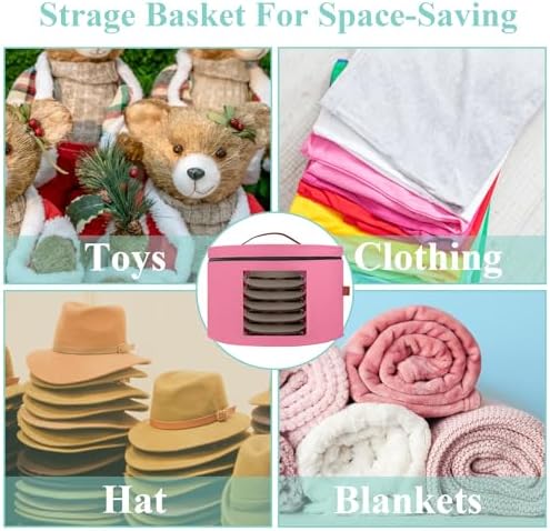 Samplife Hat Box,Hat Storage Box,Stackable Round Brim Hats Organizer Bag Container for Closet,Travel Hat Boxes for Women, Cowboy Hat Organizer, FoldableTravel Cap Boxes (05-Pink, 16.5" D x 10.5" H) - Image 6