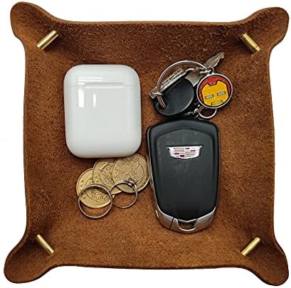 Leather Valet Tray Entryway Catchcall Tray Nightstand Organizer Storage for Wallets Watches Keys Holder Dish Bowl Coins Office Desk Accessory (Cinnamon-Crazy Horse Leather). by MakeYourHomeBetter