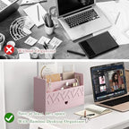 Wisuce Bamboo Mail Organizer with Drawer, Countertop Desk Organizer (Pink) - Image 6