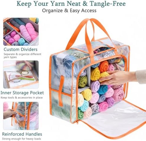 MYBAGZING Clear Yarn Storage Bags, 21" Large Flat Under Bed Yarn Organizer with Zipper & Handles, Stackable Knitting and Crochet Storage for Closet Shelves, Craft Room, Yarn Skeins, Hooks & Needles - Image 3