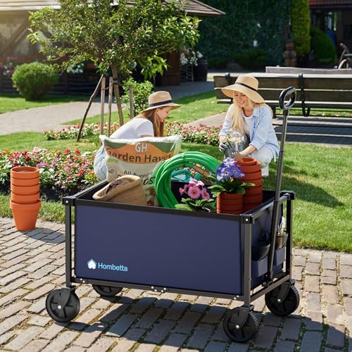 29.3" Collapsible Wagon Cart, 150L Heavy Duty Folding Utility Wagon with Wheels, 260 lbs Load, Portable Rolling Cart for Garden, Shopping, Sports, Camping, DarkBlue - Image 2