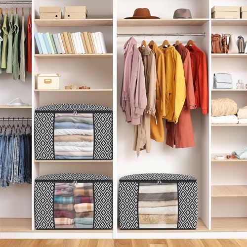 100L 3 Pack Storage Bags, Foldable Clothes Bins with Clear Window, Black | Blanket Storage Containers with Reinforced Handles for Bedding, Comforters, Clothing, Quilts and Closet Organization - Image 6
