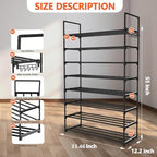 Hsscblet 8-Tier Metal Shoe Rack for Closet and Entryway with Hooks, Black - Image 2