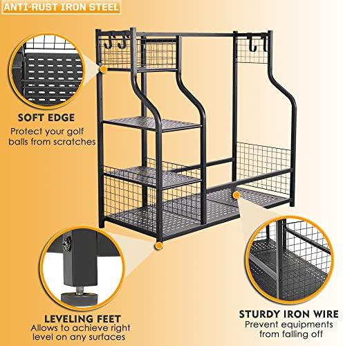SNAIL Golf Bag Garage Storage Organizer Extra Large Size Golf Bag Rack Stand Holder Fits 2 Golf Bags and Other Golfing Equipment Accessories, Metal Black Golf Club Storage for Garage Shed and Basement - Image 2