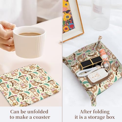 PU Leather Jewelry Valet Tray, Portable Catchall Tray for Keys, Wallet, Watch, Travel Organizer for Nightstand Desk Entryway Home Decor Gift for Women Men Cute Sloth - Image 3
