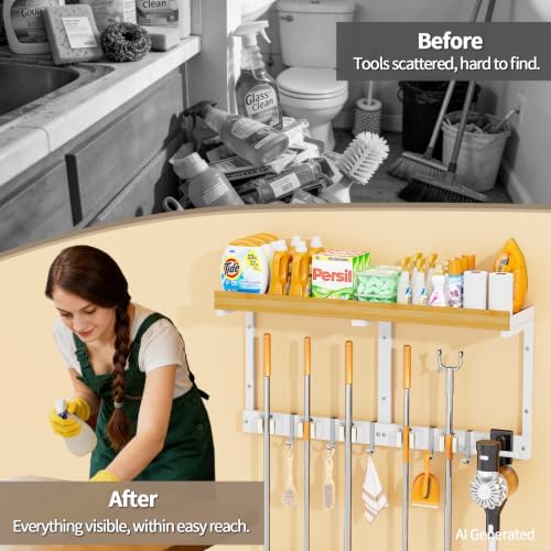 Broom and Mop Organizer Wall Hanging, Broom Hanger Holder Wall Mount - Image 6