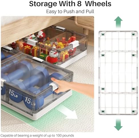 Kitstorack Plastic Under Bed Storage Containers,2 Pack Underbed Storage with Wheels,Foldable and Stackable Under Bed Organizer,Moisture and Dust-proof Storage Boxes for Clothes Shoes,13.6 Gal - Image 4