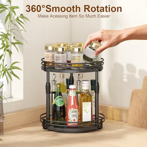 Across-Star Lazy-Susan-Organizer-Spice-Rack, Rotating Spice Organizer for Cabinet Pantry, Seasoning Holder Spice Shelf with Adjustable Height, Kitchen Counter Shelf Countertop Organizer - Image 4