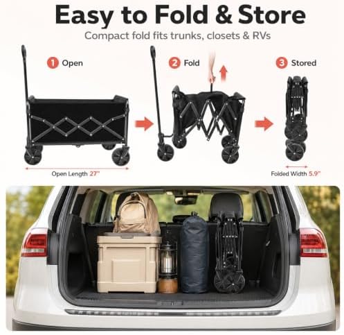 Collapsible Wagon Cart with Wheels Foldable, Compact Folding Utility Wagon - Image 2