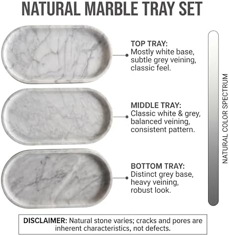 YKAJO Carrara White Gray Oval Marble Tray, 11.8x5.9 Perfume Organizer Dish - Image 4