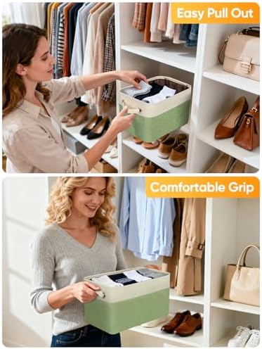 BALEINE 4 Pack Fabric Closet Storage Bins for Shelves, Linen Closet Organizers and Storage, Decorative Baskets for Organizing, Shelf, Clothes, Home, Office (Green, 15''x11''x9.5'') - Image 5