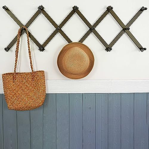 WEBI Accordion Wall Hanger,Expandable Wooden Hat Rack for Wall Mounted Coat Rack,Accordion Hat Hooks Holder for Baseball Caps,14 Peg,Dark Walnut - Image 2