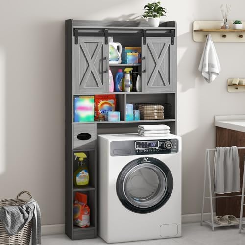 Vabches Over The Toilet Storage Cabinet with Sliding Doors, Wash Grey - Image 4