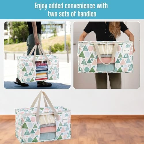 VENO 4 Pack Moving Bags, Large Christmas Storage Bins with lids, Packing Supplies for College, Alternative to Moving Boxes, Foldable, Heavy-Duty Tote, Christmas Pattern (Pastel Forest, 4 Pack) - Image 5