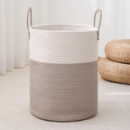 Laundry Basket Hamper Tall Rope Storage Woven for Blanket Toys Dirty Clothes in Living Room Bathroom Bedroom White & Brown 60L/15.8Gal by AMTOTAM