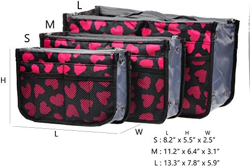 Vercord Purse Organizer Insert for Handbags Bag Organizers Inside Tote Pocketbook Women Nurse Nylon 13 Pockets Rose Heart Medium - Image 3