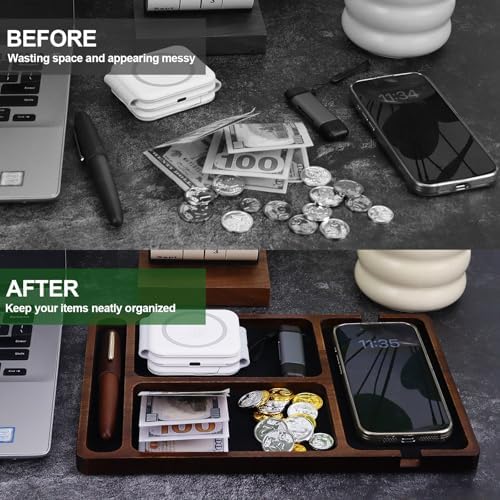 MultiBey Acacia Wood Valet Tray for Men Women, Nightstand Desk Organizer - Image 5