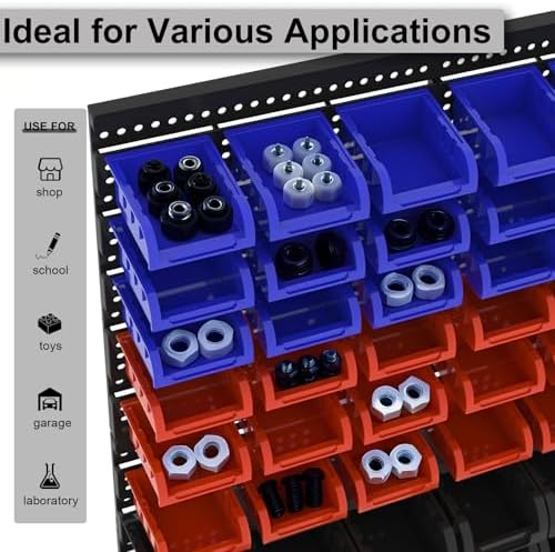 90PCS Heavy-Duty Wall Mounted Storage Bins - Plastic Adjustable Compartment Organizer for Nuts, Bolts, Screws & DIY Tools | Garage, Workshop Wall Rack - Image 5