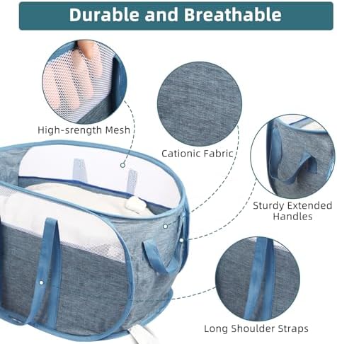 2 Pcs Collapsible Laundry Baskets, Tear Proof Pop Up Laundry Hamper with Dual Handles, Durable Foldable Laundry Basket, Easy to Carry Laundry Hamper for Home, Laundry Room, Bedroom, Dorm, Travel Blue - Image 4